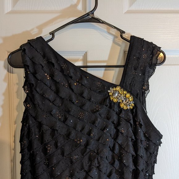 Signature Robbie Bee Black Tiered Sequin Dress w/Rhinestone Details - size L - Picture 3 of 11